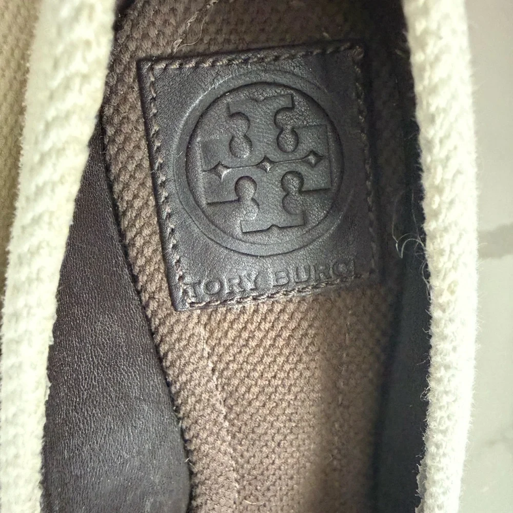 Tory Burch Peep-Toe Wedge Espadrilles-Size 6.5-White/Cream